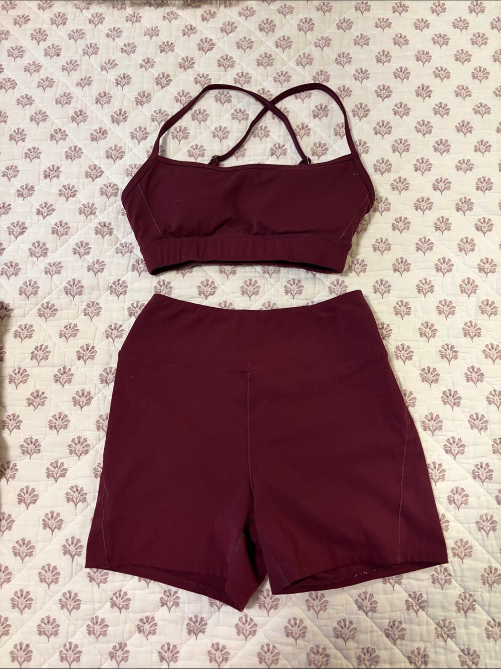 Amazon Women's Burgundy Sports Bra and High-Waist Shorts Set